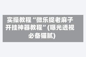 实操教程“微乐捉老麻子开挂神器教程”(曝光透视必备猫腻)