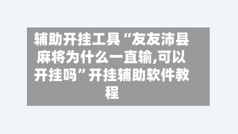 辅助开挂工具“友友沛县麻将为什么一直输,可以开挂吗”开挂辅助软件教程-第3张图片